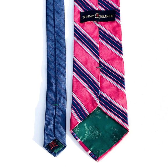 Tommy Hilfiger VTG Tie Repp Weave Y2K Stripe Two Tone Silk Pink Blue Preppy USA - Picture 9 of 10